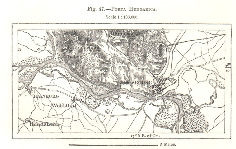 Devin Gate. Slovakia. Sketch map 1885 old antique vintage plan chart